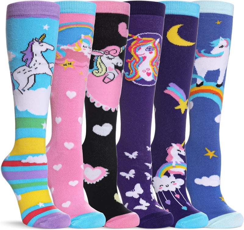 SDBING Kids Girls Knee High Socks Crazy Funny Gift Novelty Soft Cute Animal Dress Long Socks 6 Pairs - Image 1